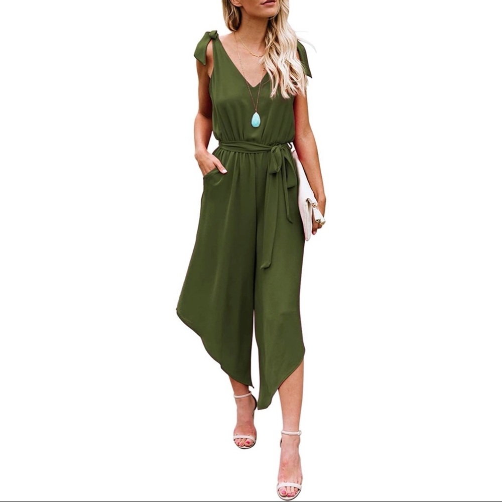 Olive Green Wide Leg Long Jumpsuit